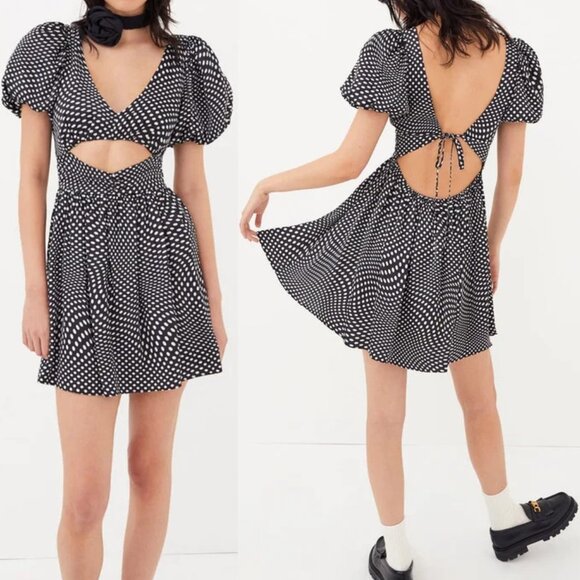NWOT FOR LOVE AND LEMONS ANYA PUFFY SHORT SLEEVE POLKA DOT MINI DRESS SIZE S - Picture 1 of 6